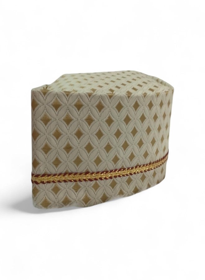 Firstdemand Traditional Golden Printed Brocade Topi for Men, Wedding Cap, Pooja Turban, Handstitch Ready to Wear - Image 3